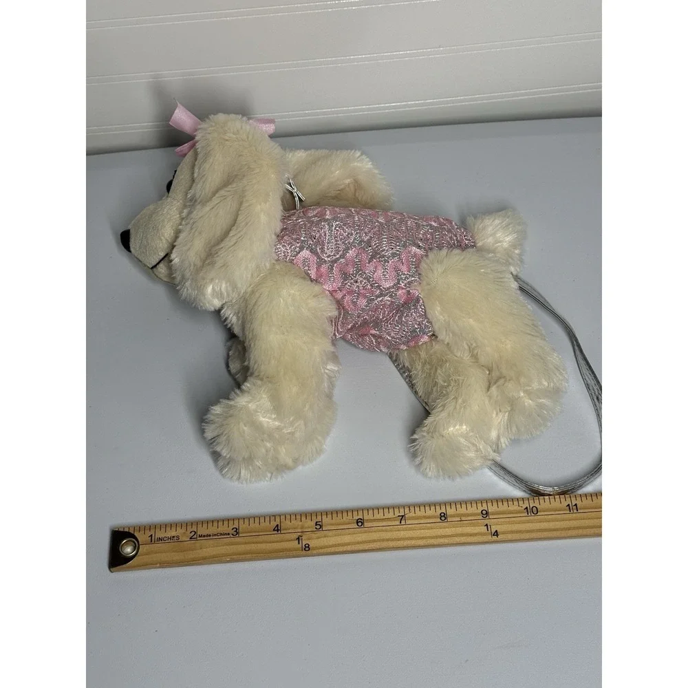 Stuffed Dog‎ Plush Purse Poochie & Co Pink Bows Sparkle Beige Puppy Silver Strap